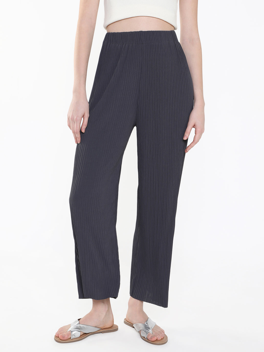 Women's Grey Comfort Slim Fit Trousers