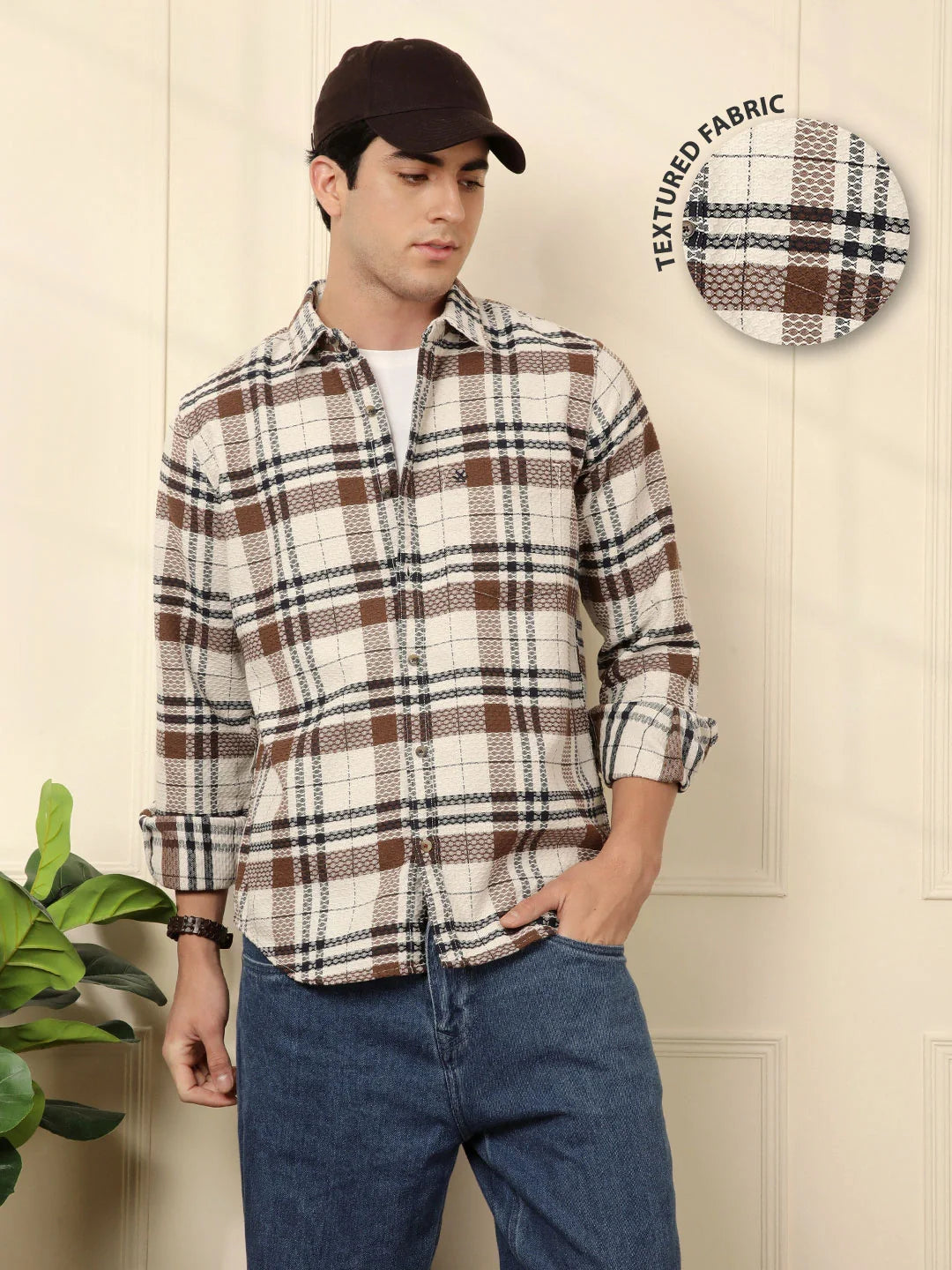 Checked Dobby Pattern Shirt | Brown