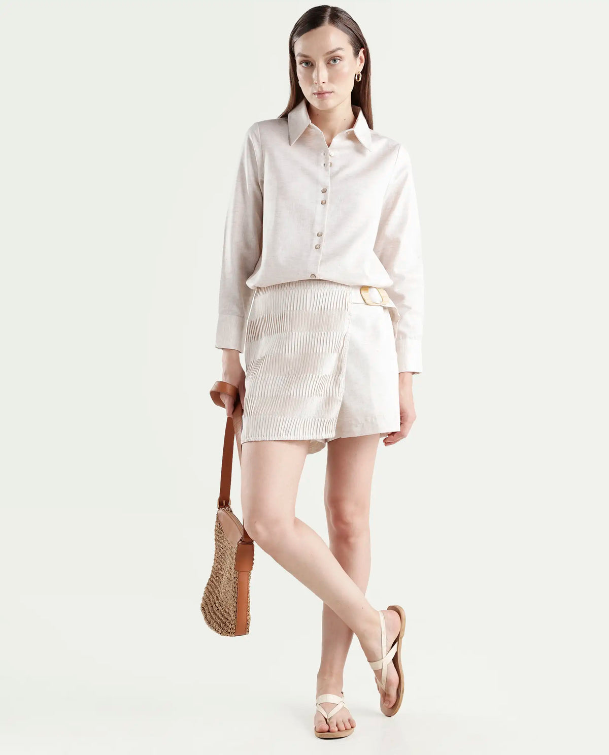 Rareism Women's Lippta-B-Beige Polyester Plain Mini Regular Fit Skirt