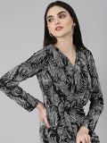 Women's Silver Floral Printed Velvet Wrap Dress
