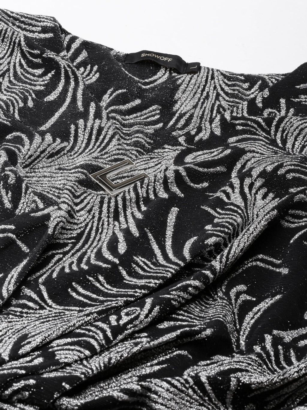 Women's Silver Floral Printed Velvet Wrap Dress