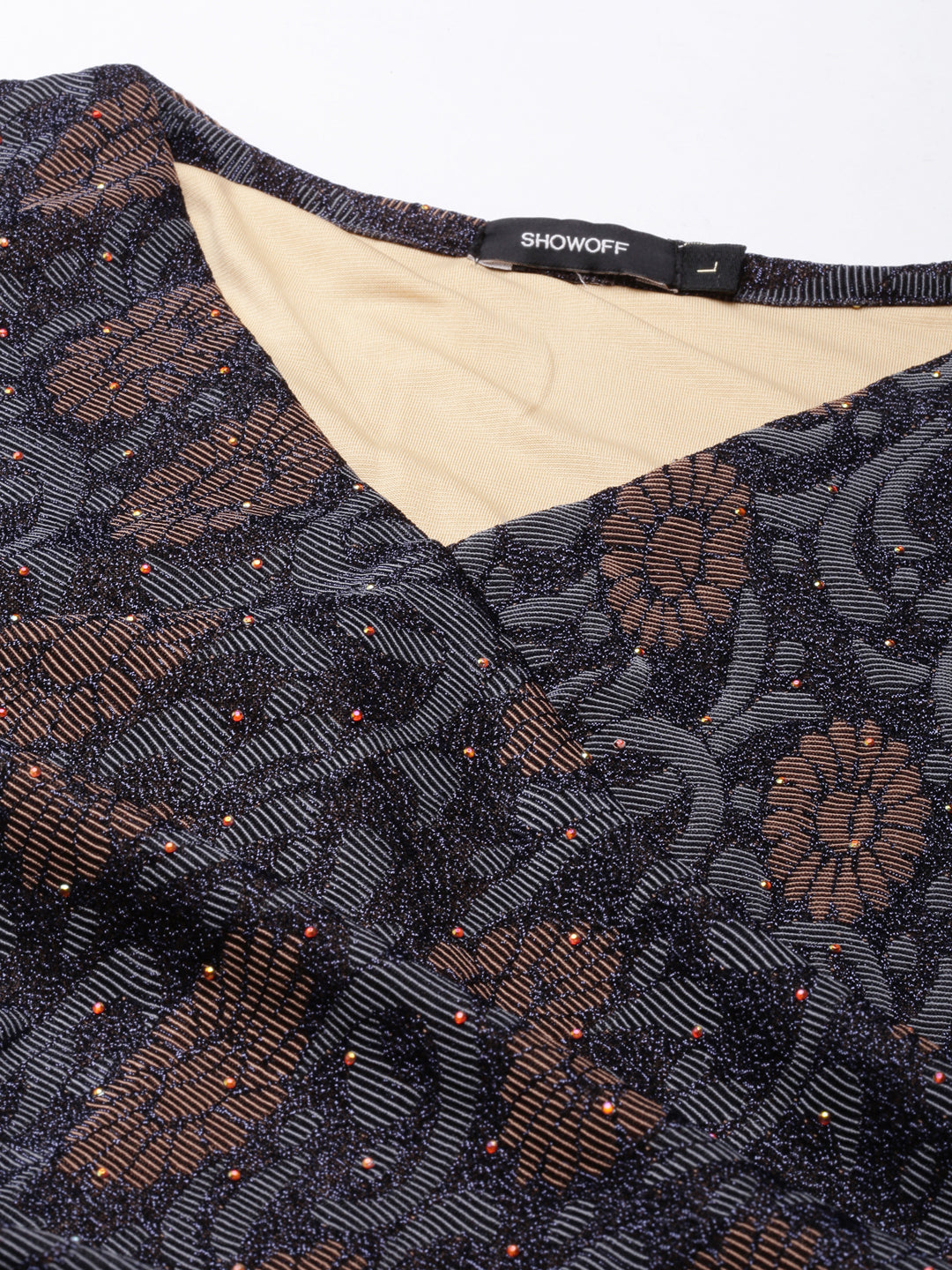 Women's Navy Blue Ethnic Motifs Print Bell Sleeves Dress