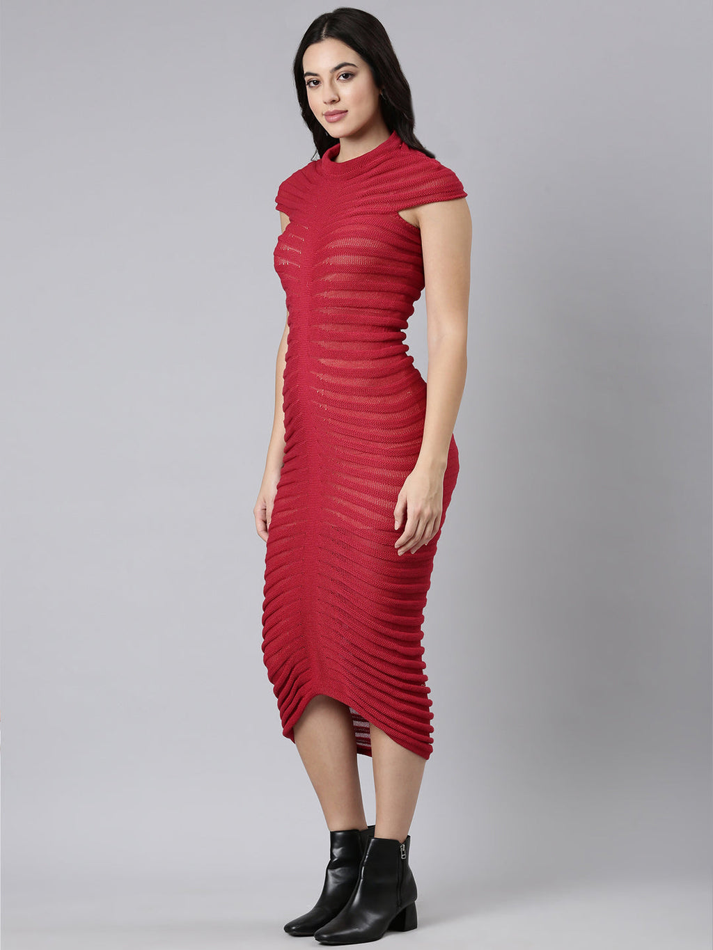 Women's Self Design Pink Bodycon Dress