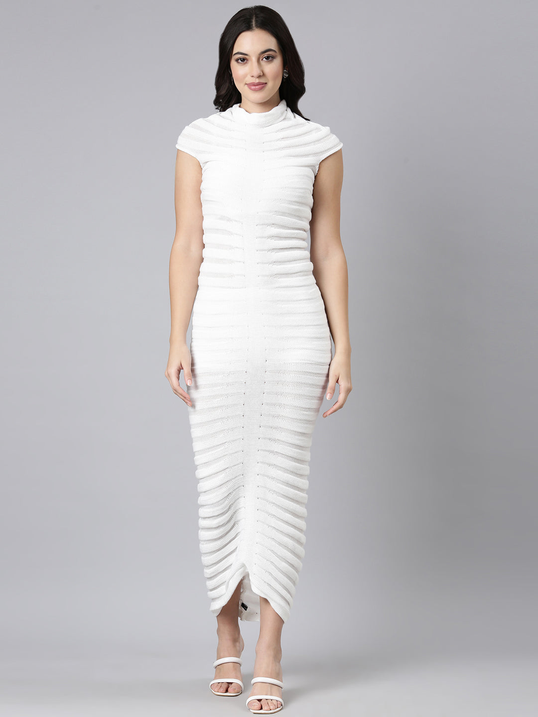 Women's Self Design White Bodycon Dress