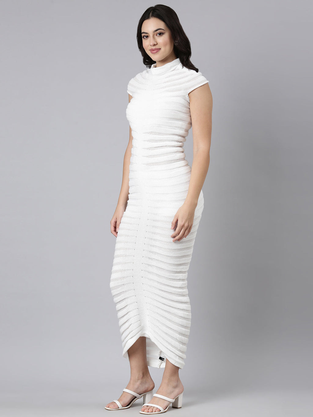 Women's Self Design White Bodycon Dress