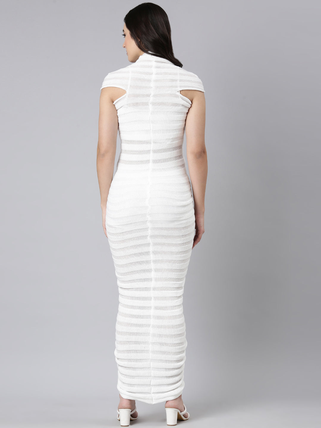 Women's Self Design White Bodycon Dress