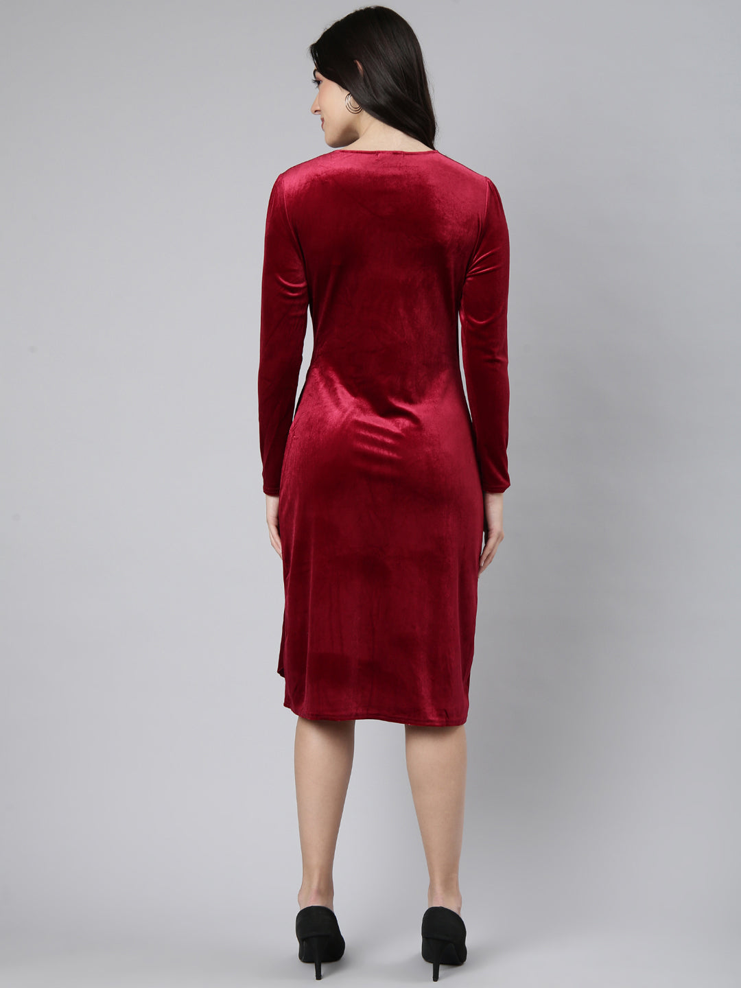 Women's Solid Burgundy A-Line Dress