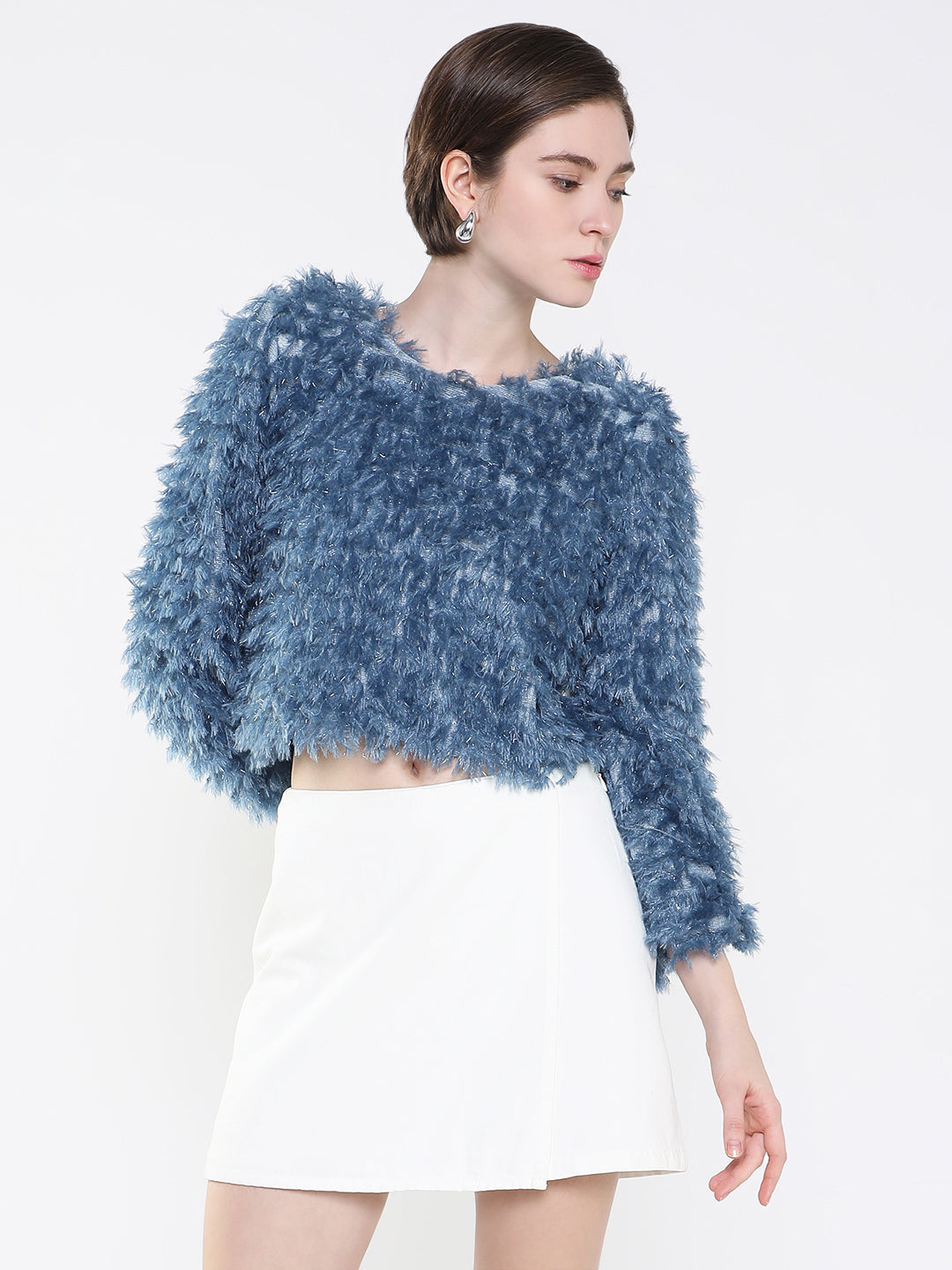 Women's Blue Boxy Crop Top