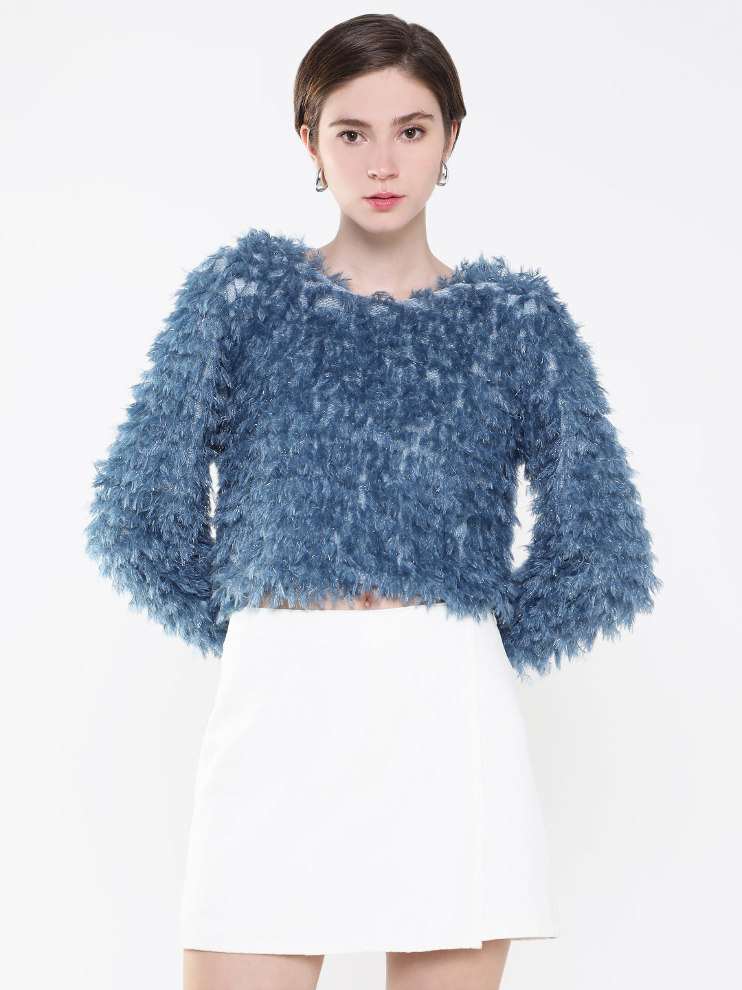 Women's Blue Boxy Crop Top