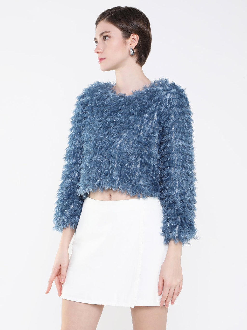 Women's Blue Boxy Crop Top