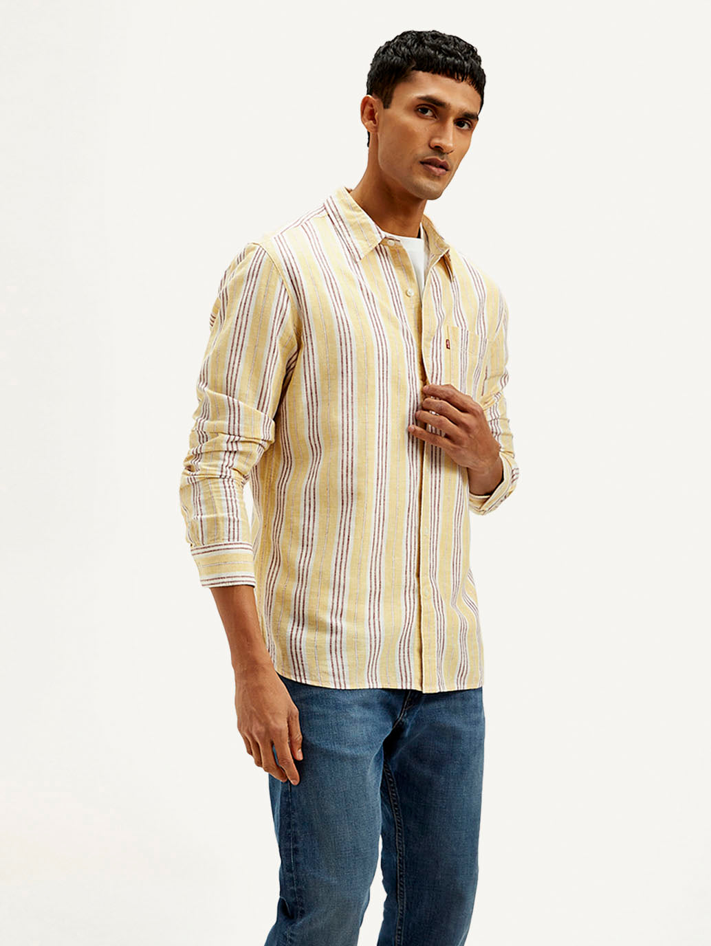 Men's Striped Slim Fit Linen Shirt