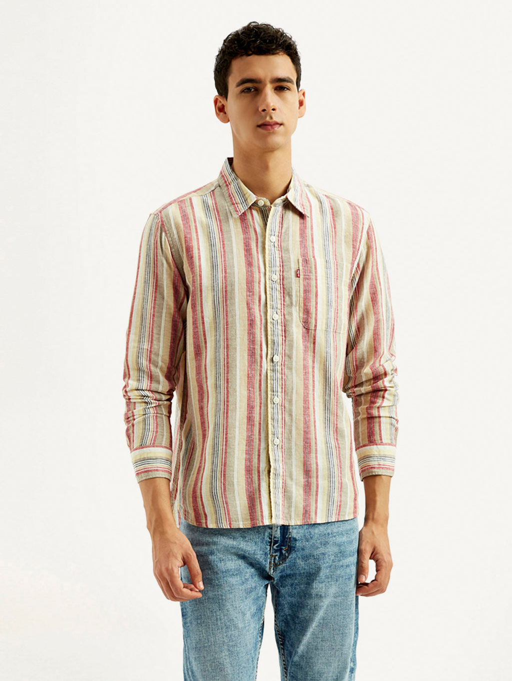 Men's Striped Slim Fit Linen Shirt