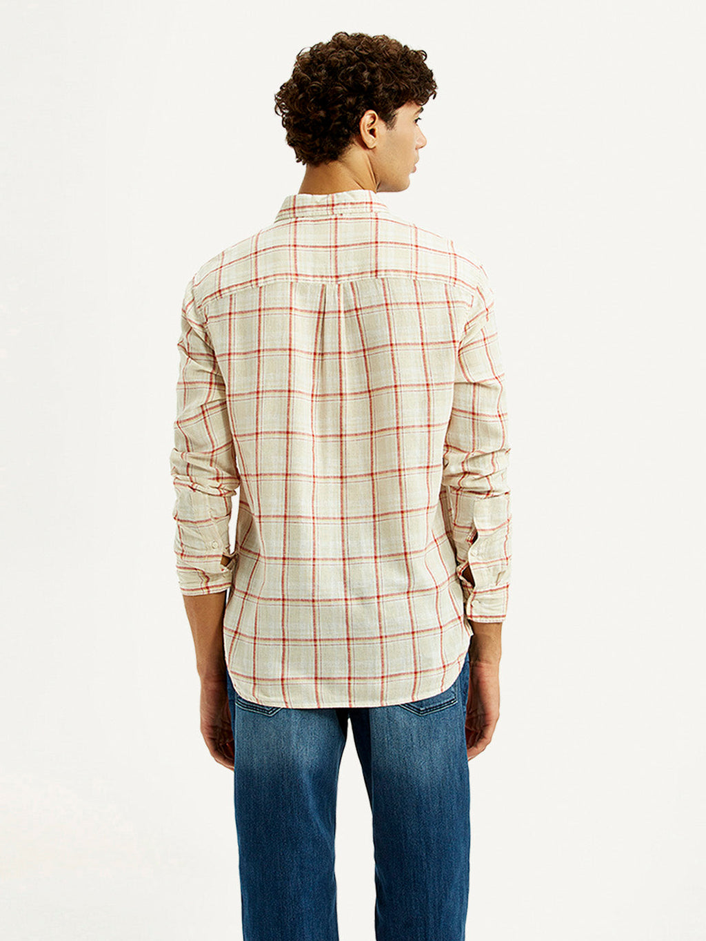 Men's Checkered Light Pink Slim Fit Linen Shirt