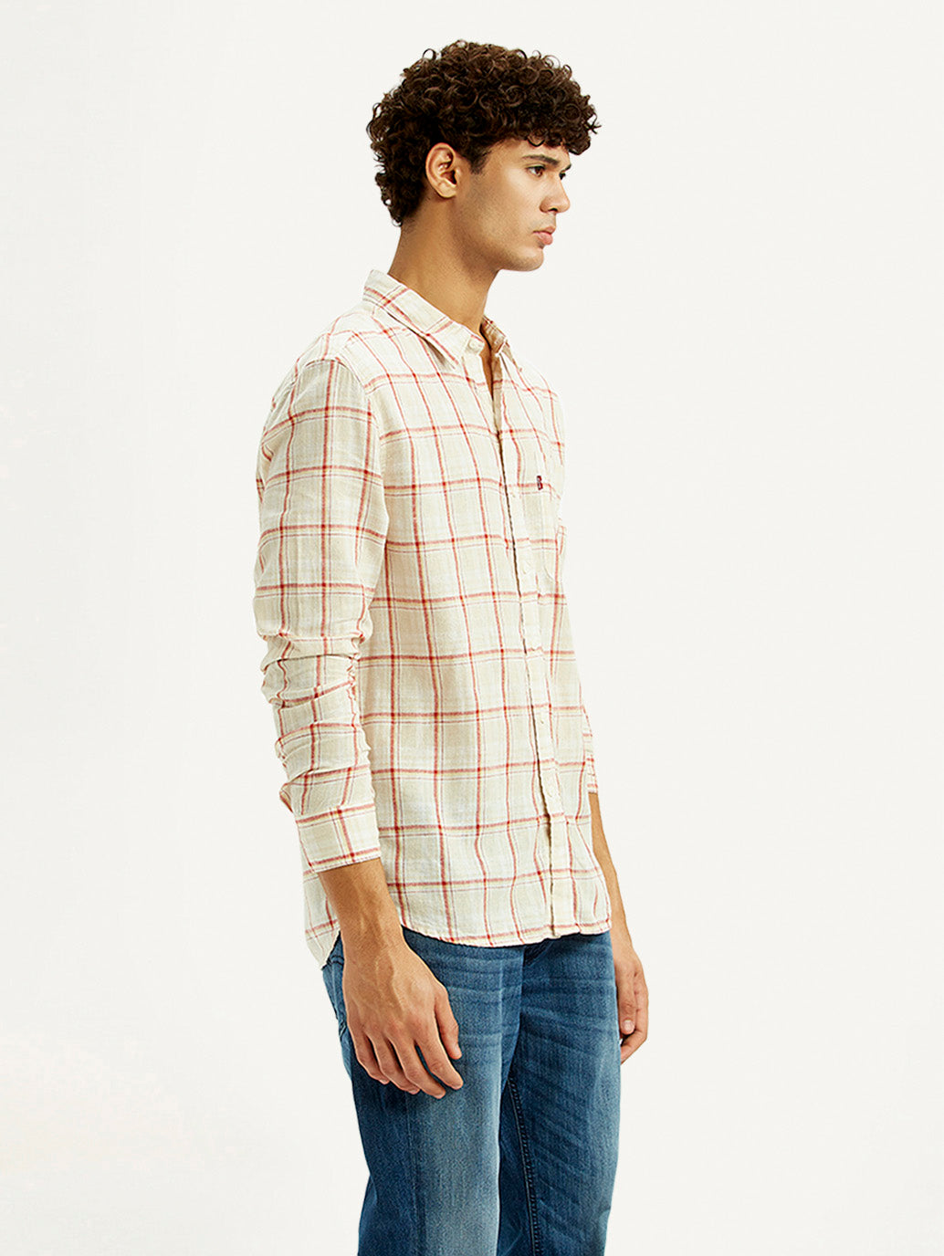Men's Checkered Light Pink Slim Fit Linen Shirt