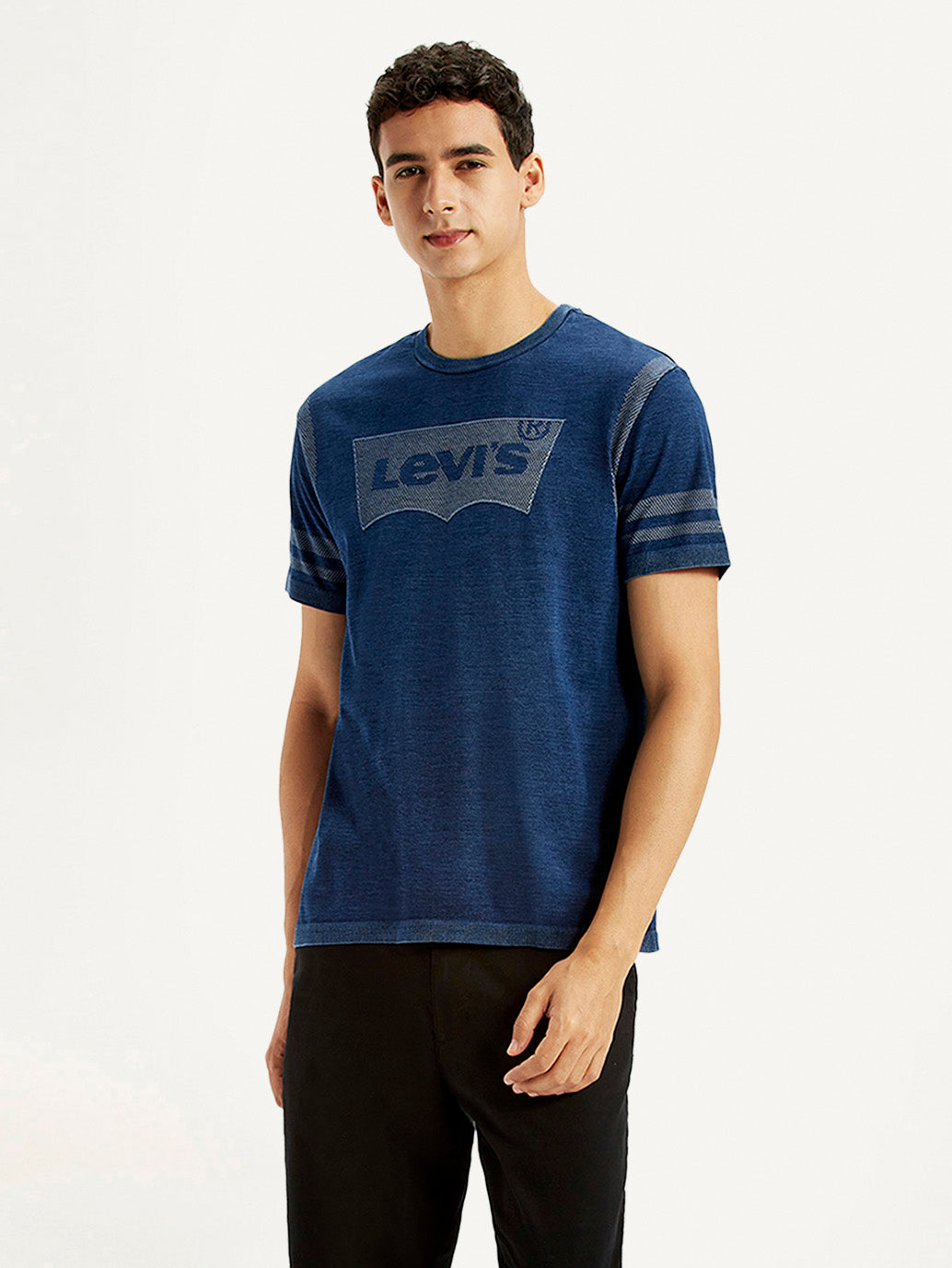 Men's Brand Logo Dark Blue Slim Fit Seamless T-shirt