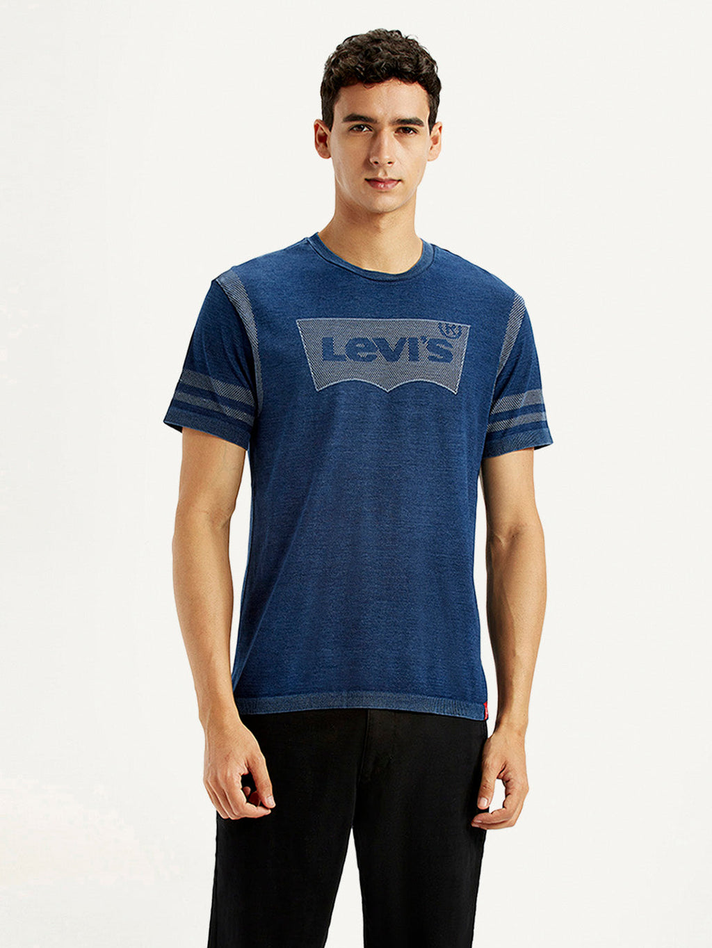 Men's Brand Logo Dark Blue Slim Fit Seamless T-shirt