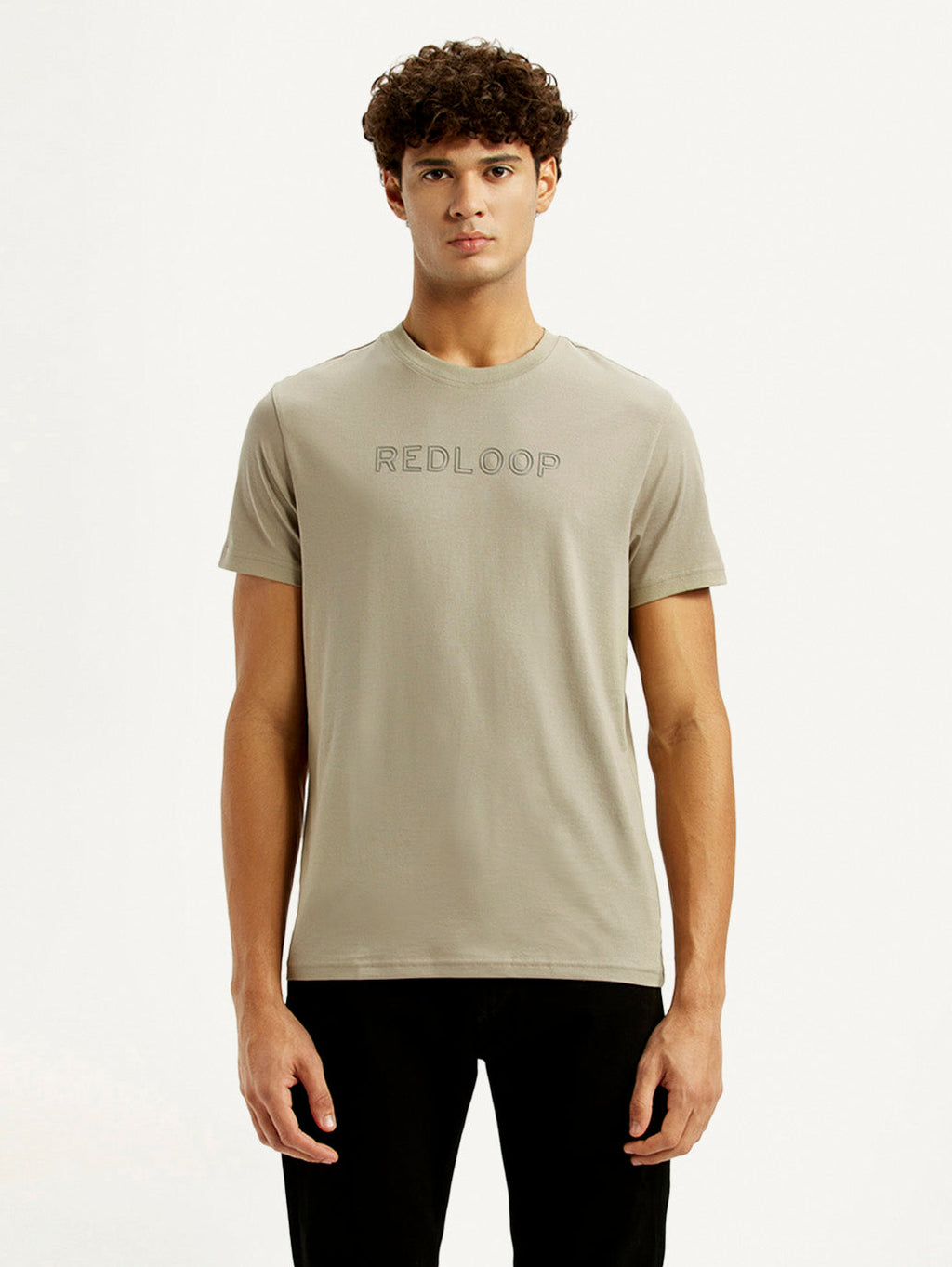 Men's Redloop Typography Beige Slim Fit T-shirt