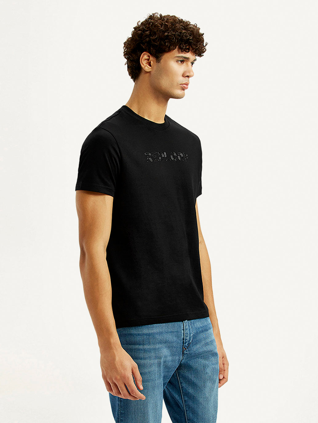 Men's Redloop Typography Black Slim Fit T-shirt