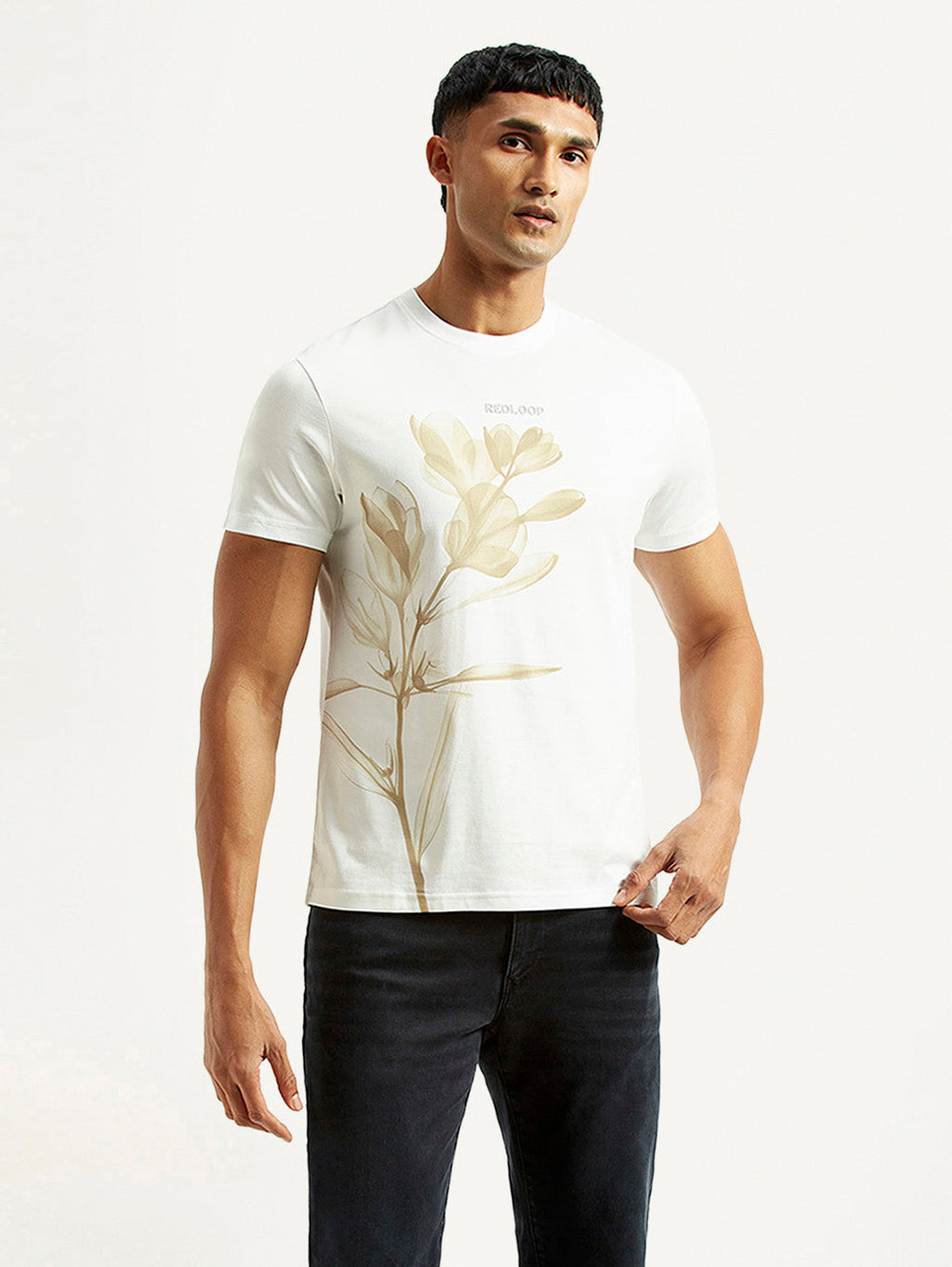 Men's Redloop Floral White Slim Fit T-shirt