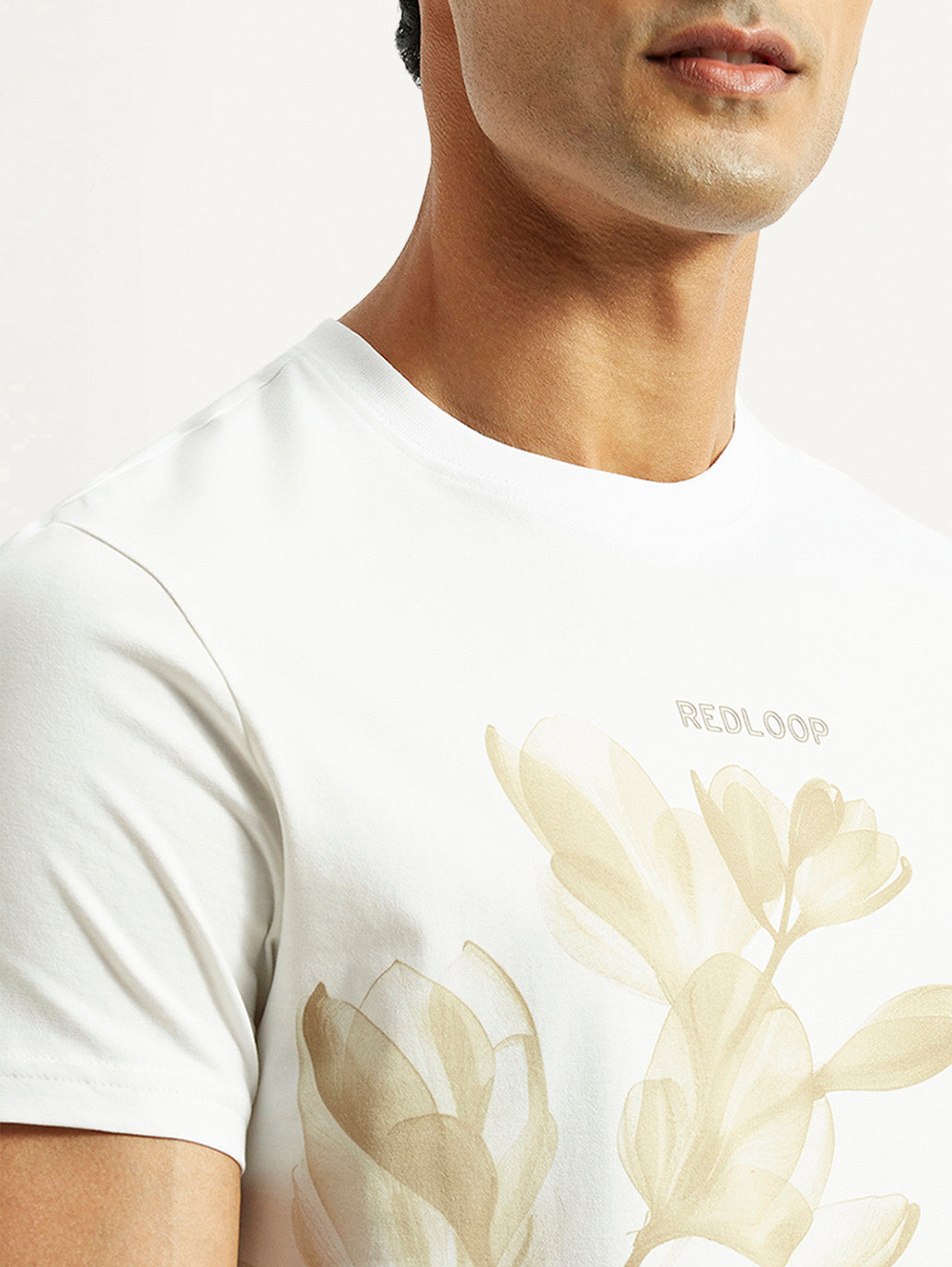 Men's Redloop Floral White Slim Fit T-shirt