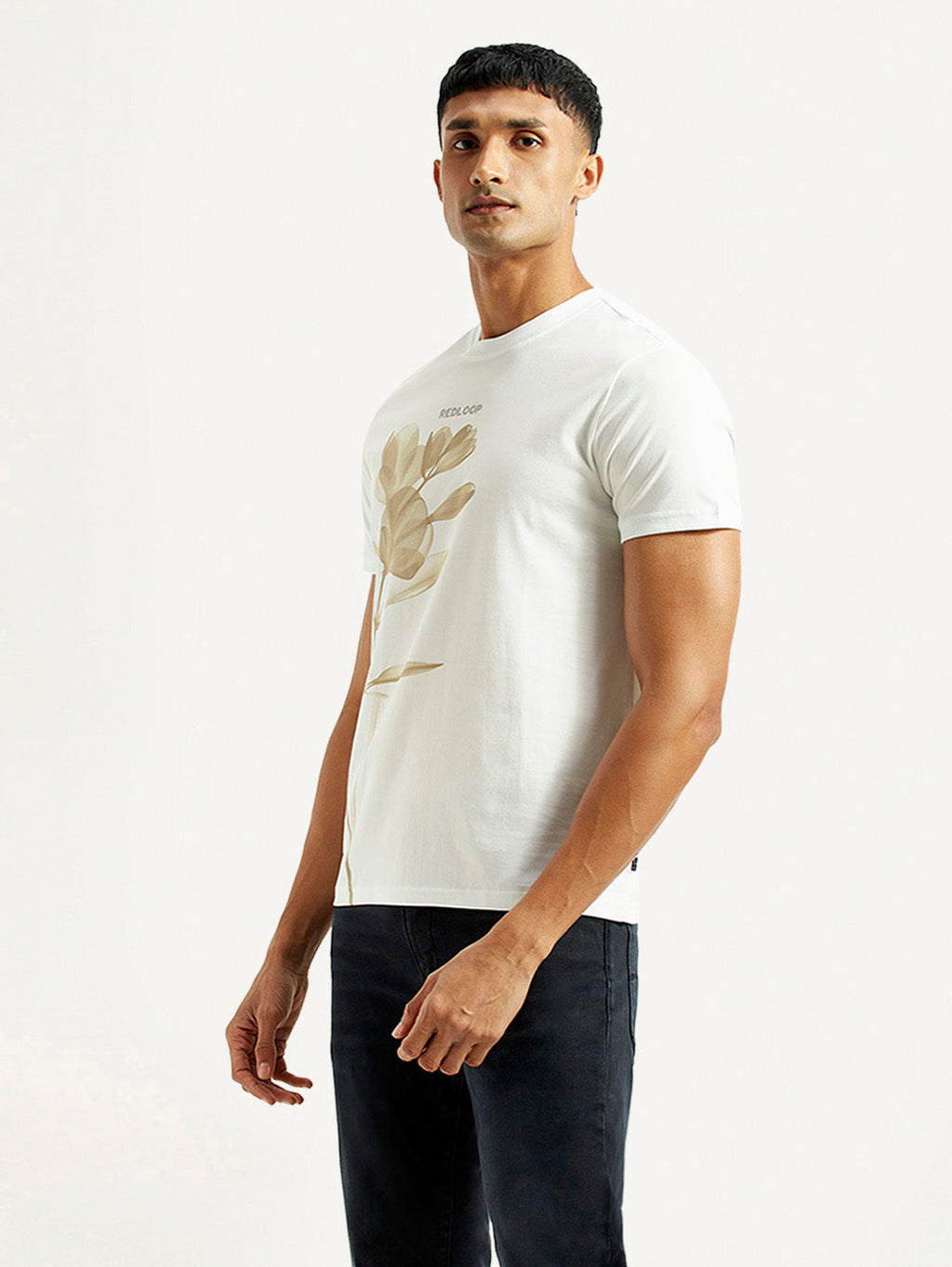 Men's Redloop Floral White Slim Fit T-shirt
