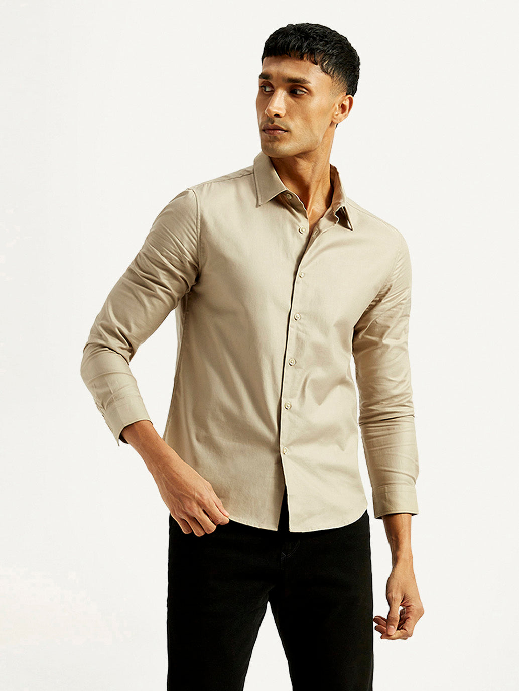 Men's Redloop Solid Beige Slim Fit Shirt