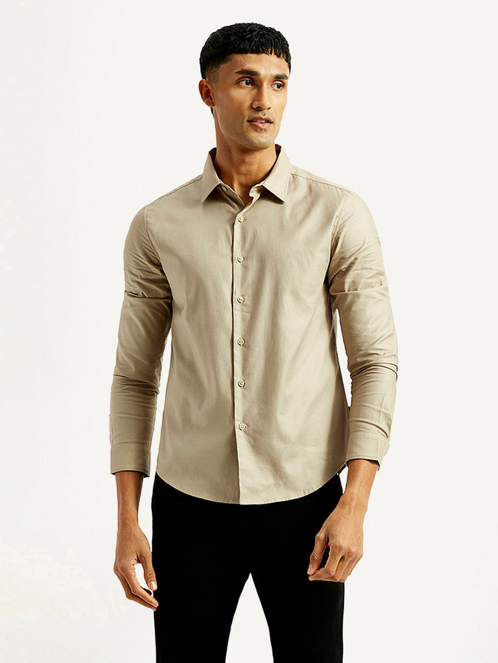 Men's Redloop Solid Beige Slim Fit Shirt