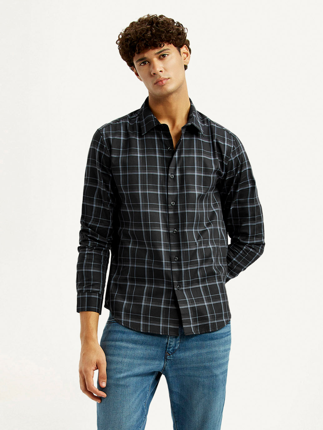 Men's Redloop Checkered Charcoal Grey Slim Fit Shirt
