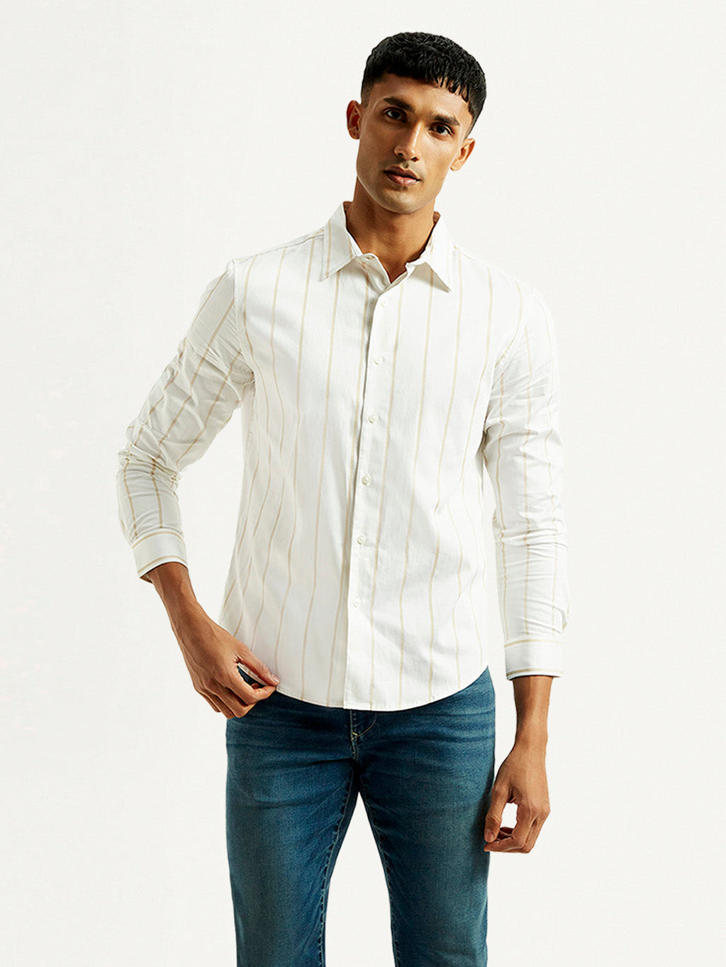 Men's Redloop Striped White Slim Fit Shirt
