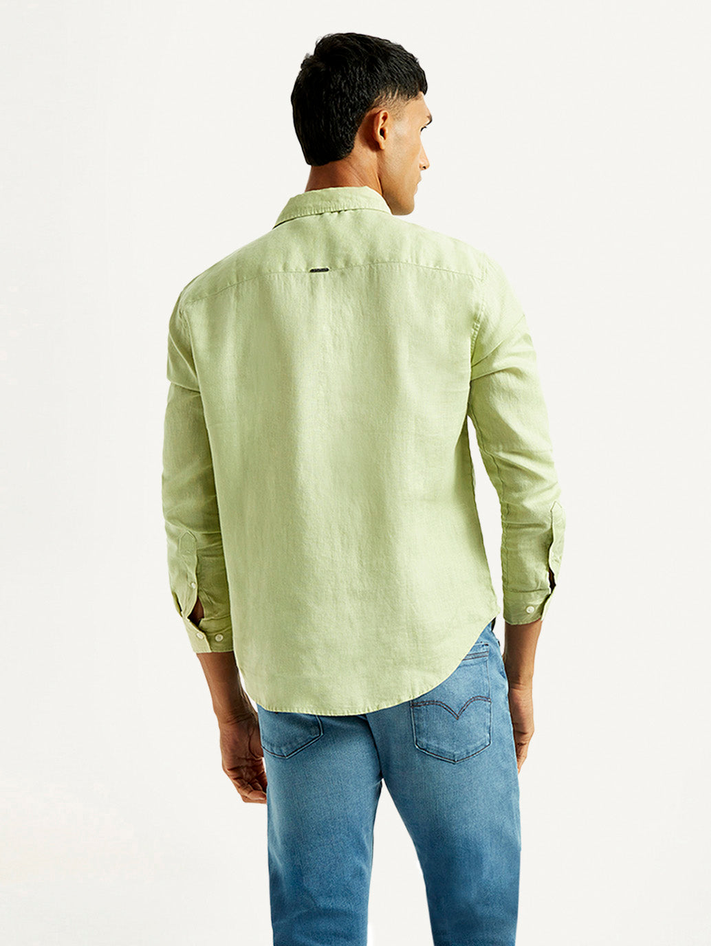 Men's Redloop Solid Light Green Slim Fit Linen Shirt