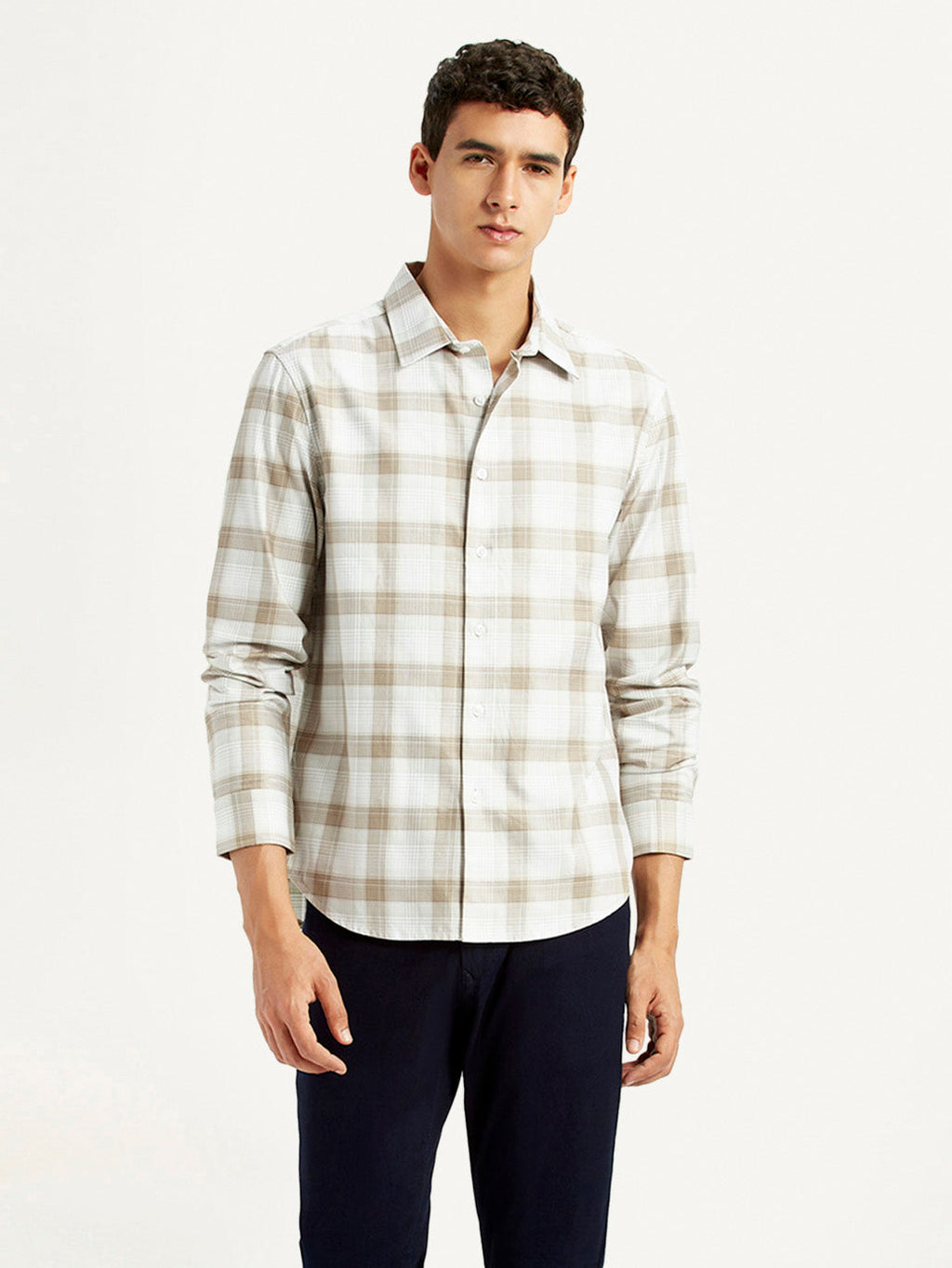 Men's Redloop Checkered Beige Slim Fit Shirt