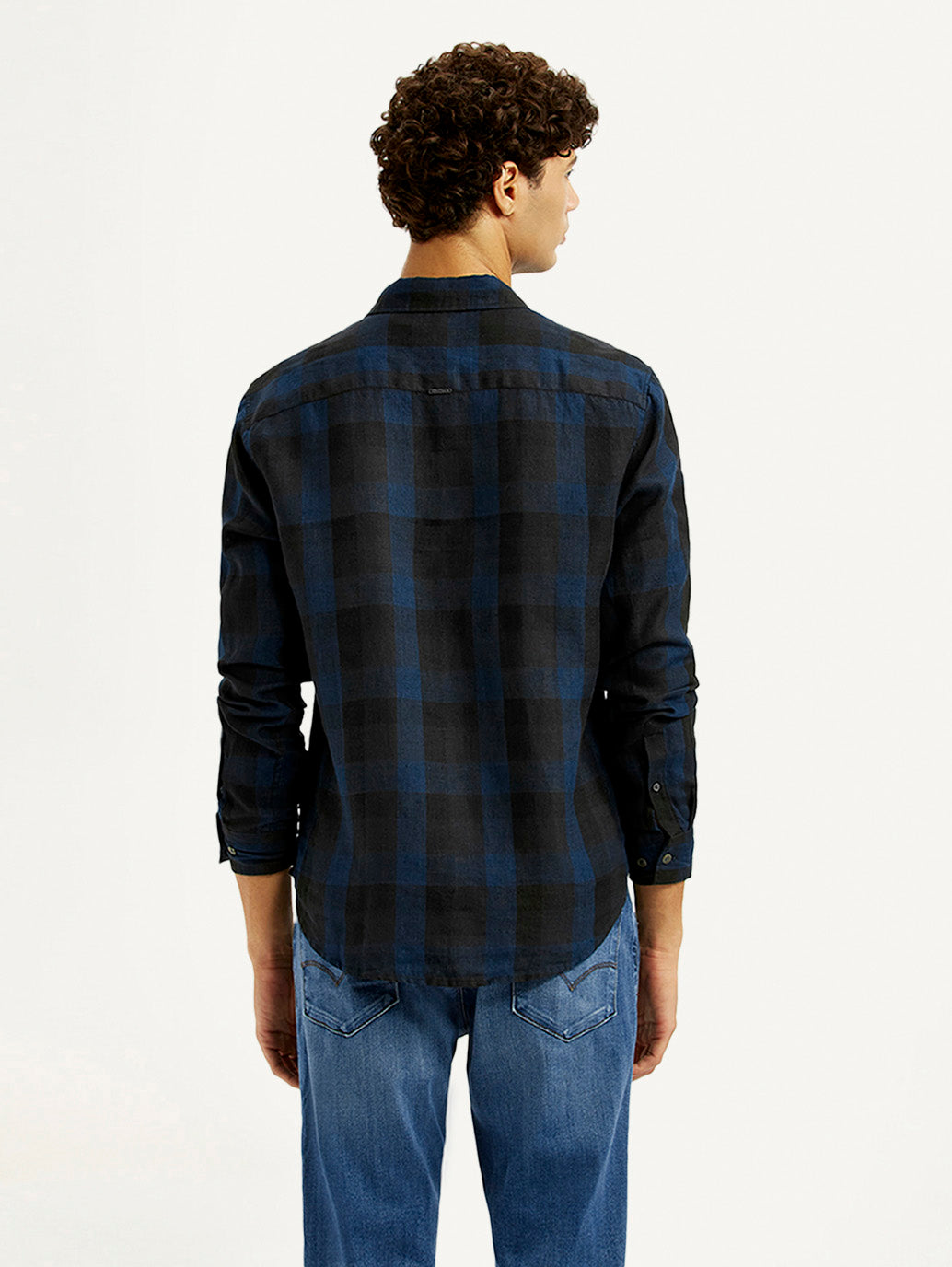 Men's Checkered Dark Blue Slim Fit Shirt