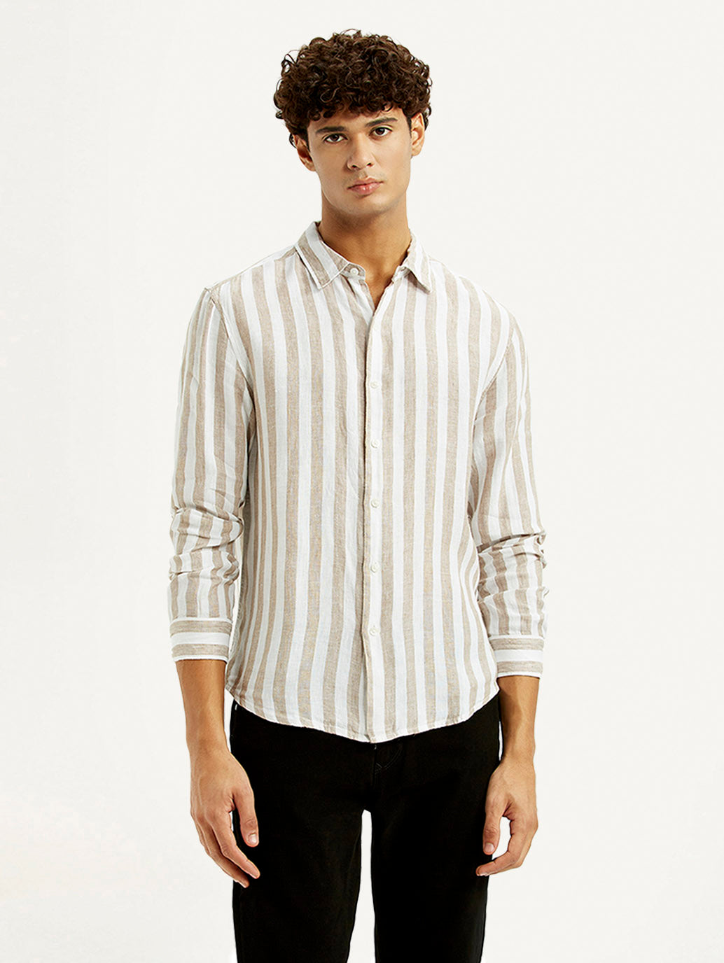 Men's Striped Beige Slim Fit Shirt