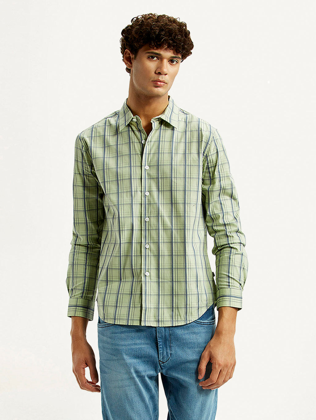 Men's Checkered Light Green Slim Fit Shirt