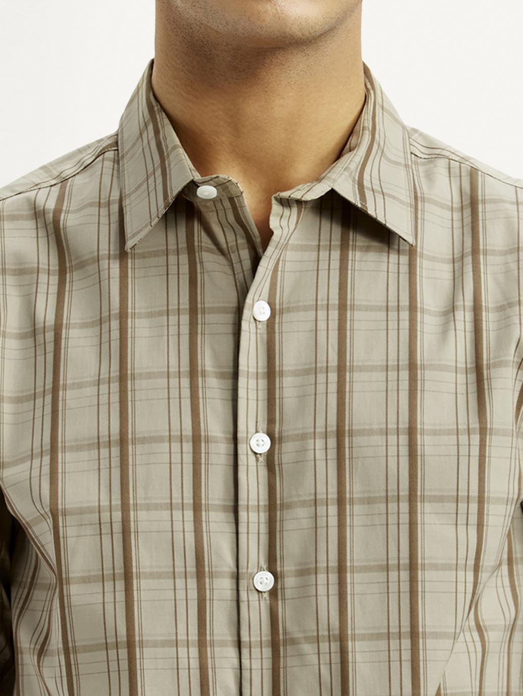 Men's Checkered Beige Slim Fit Shirt