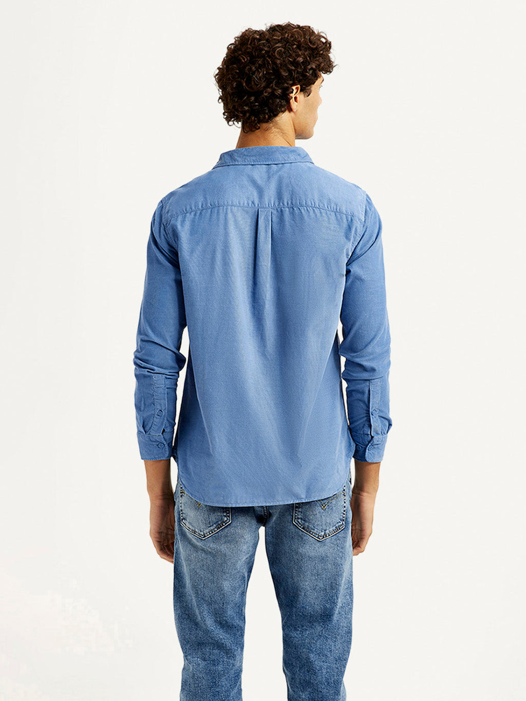 Men's Corduroy Solid Blue Slim Fit Shirt