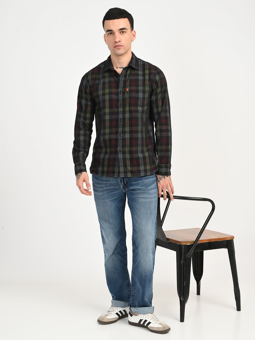 Men's Checkered Multi Color Slim Fit Corduroy Shirt