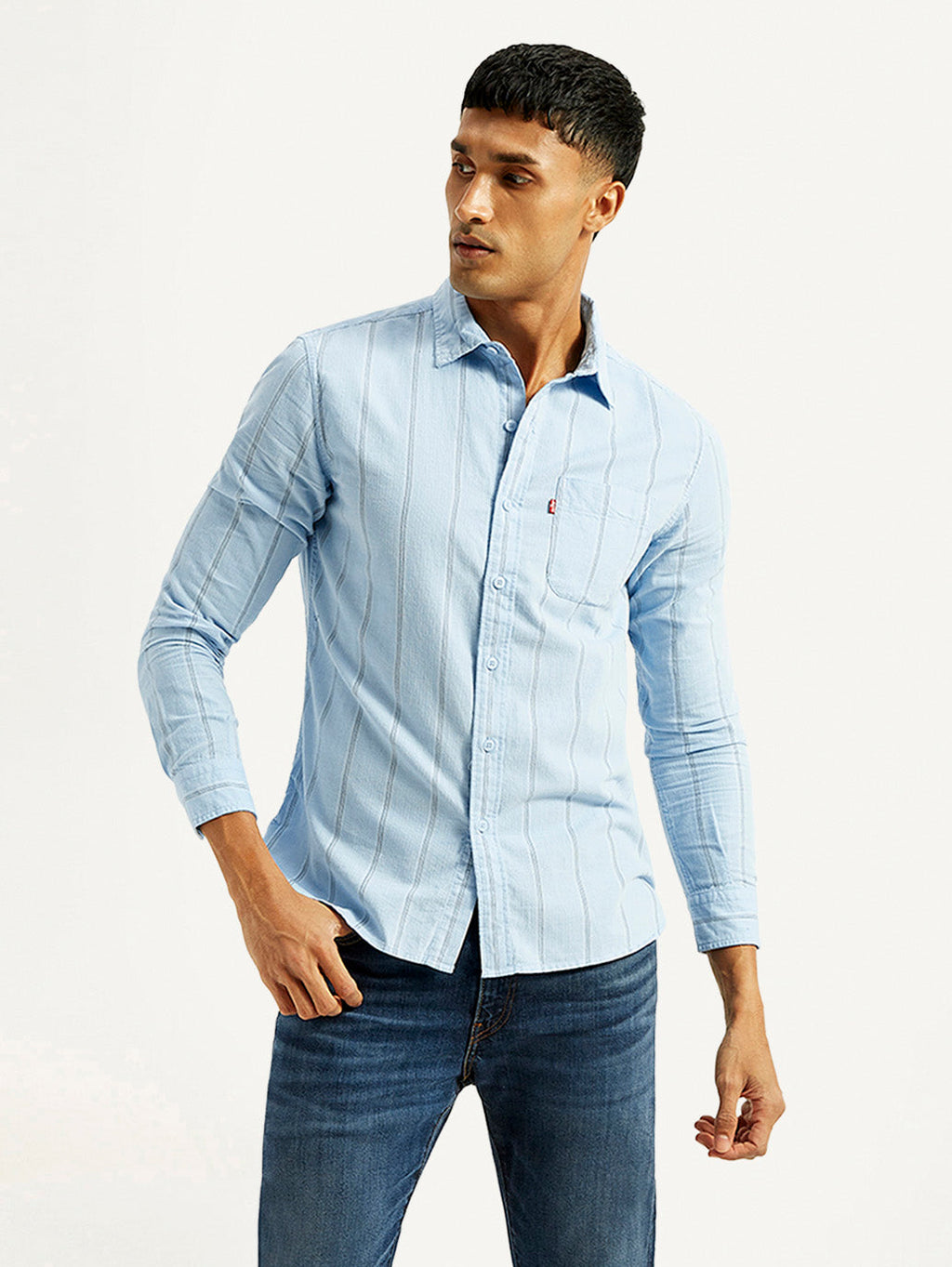 Men's Striped Light Blue Slim Fit Shirt