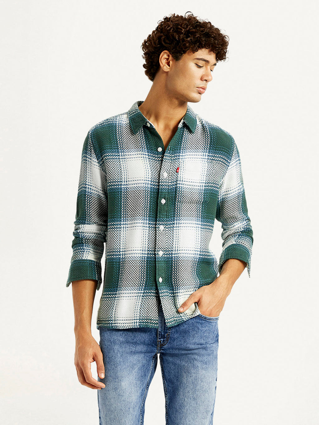 Men's Textured Green Slim Fit Shirt