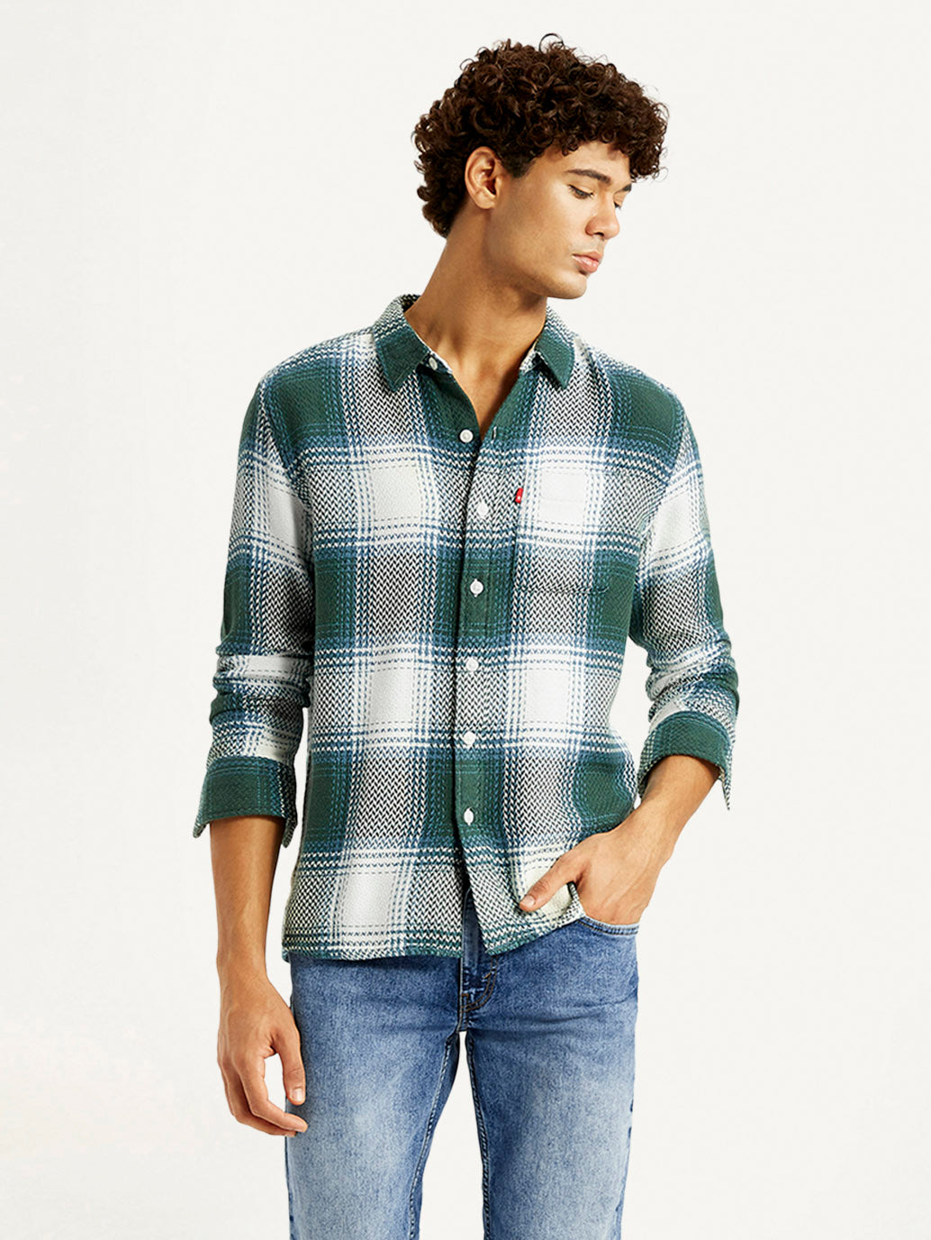 Men's Textured Green Slim Fit Shirt