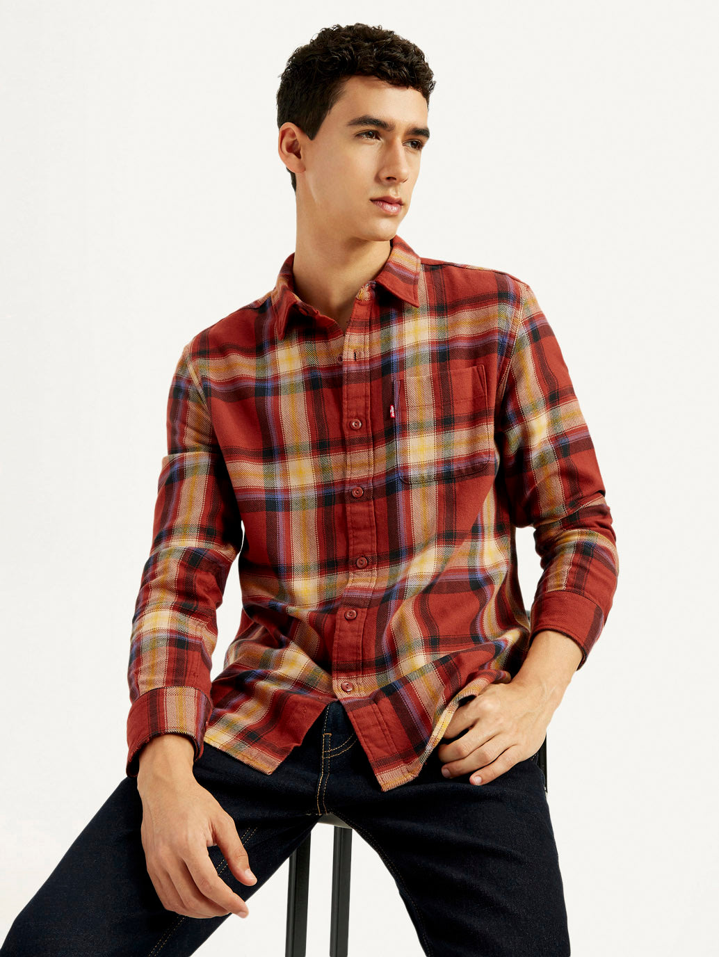 Men's Plaid Rust Slim Fit Shirt