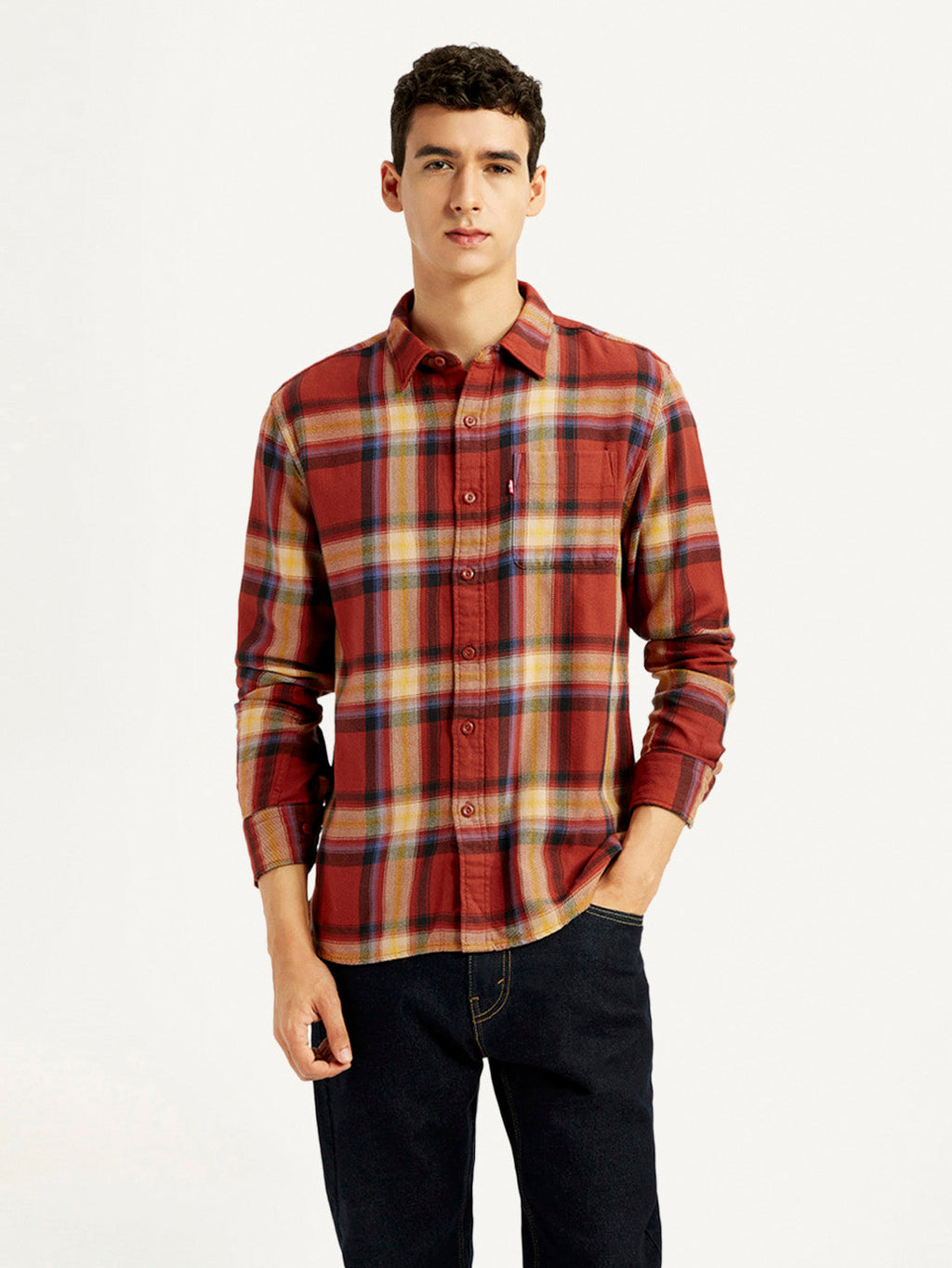 Men's Plaid Rust Slim Fit Shirt