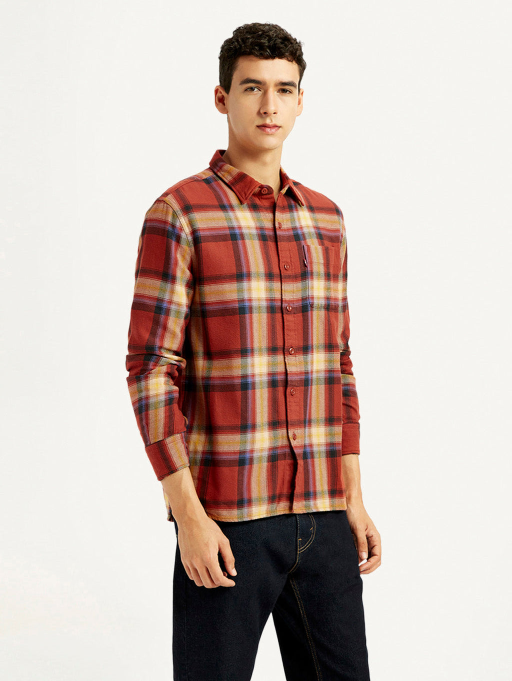 Men's Plaid Rust Slim Fit Shirt