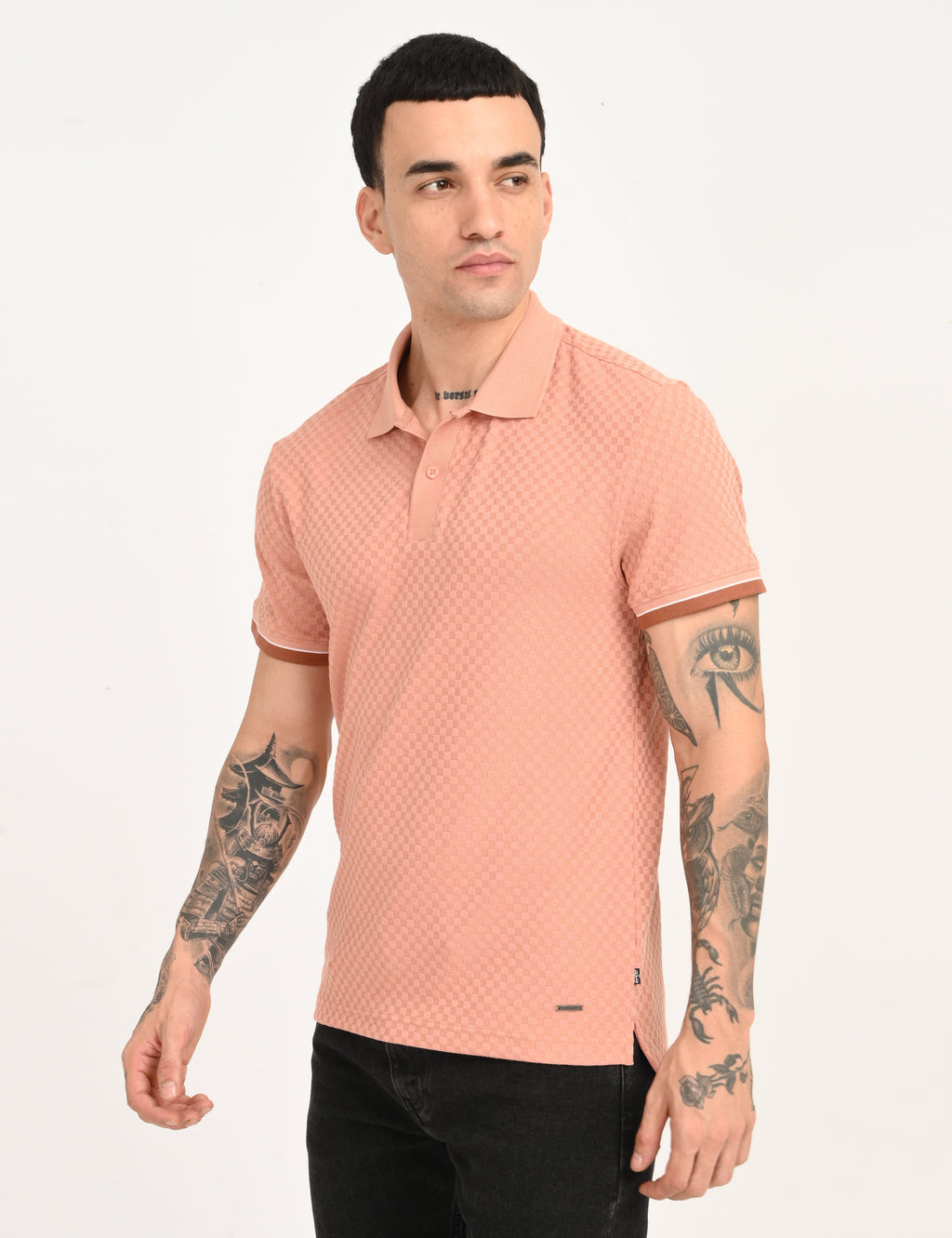 Men's Redloop Textured Pink Slim Fit Polo T-shirt
