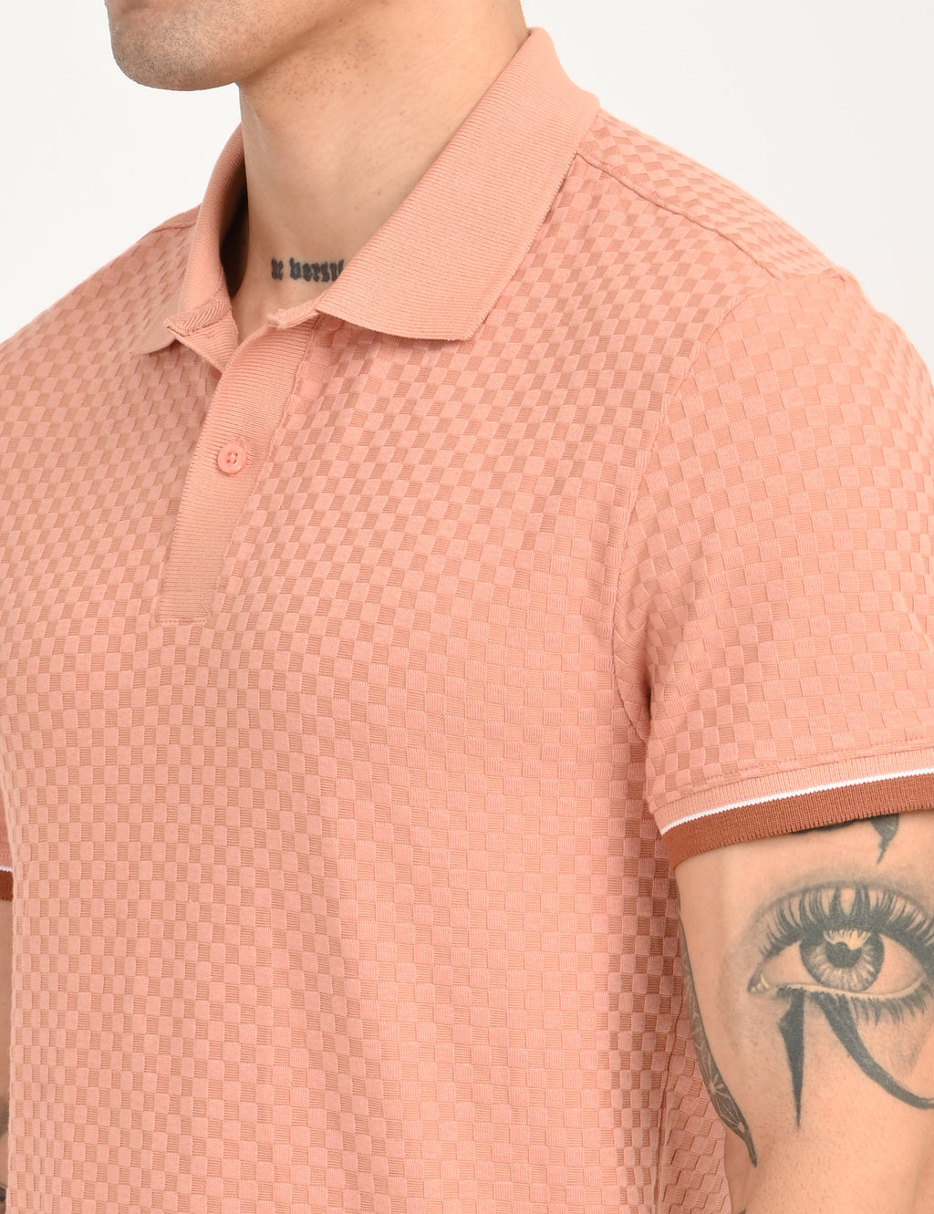 Men's Redloop Textured Pink Slim Fit Polo T-shirt