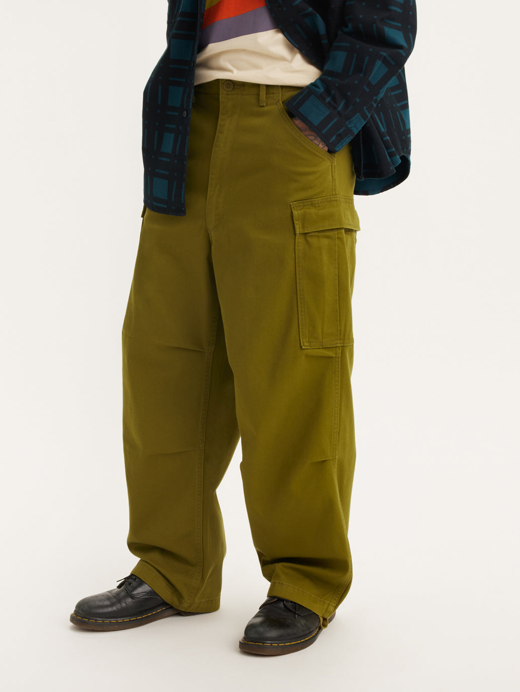 Men's Olive Loose Fit Cargo Trousers