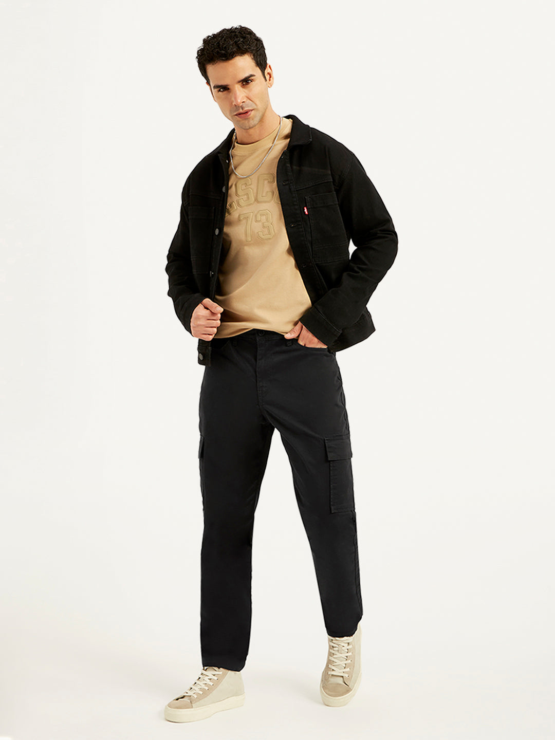 Men's Black Straight Fit Cargo Trousers
