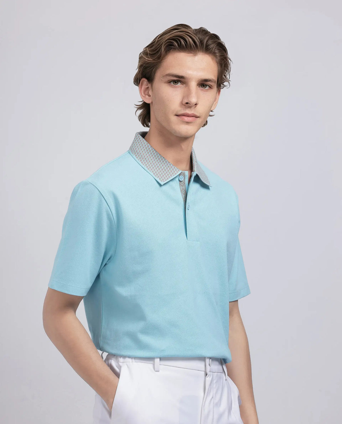 Rare Rabbit Men's Abit Light Blue Cotton Blend Plain Regular Fit Half Sleeve Polo