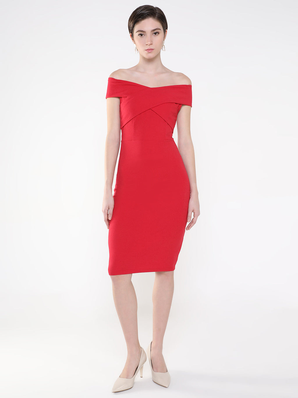 Women's Red Off-Shoulder Bodycon Dress