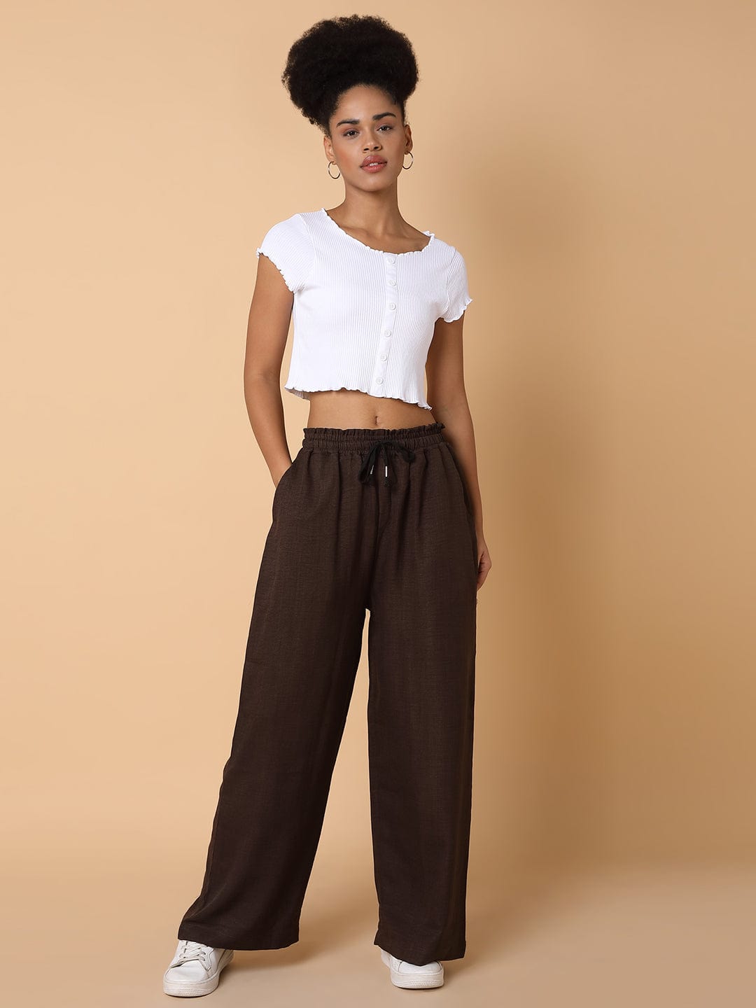 Women's Brown Comfort Slim Fit Parallel Trousers